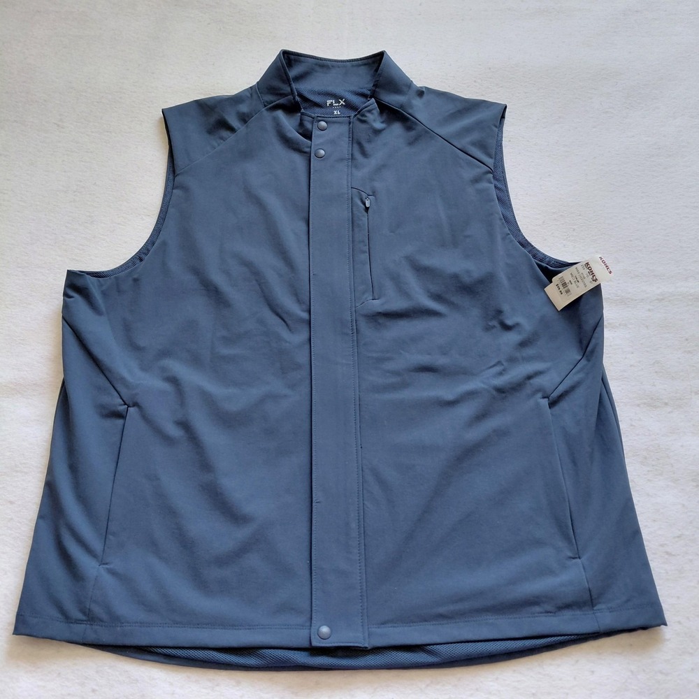 FLX Golf Vest Mens XL Blue Full Zip Snap Collar Sleeveless Mesh Lined Jacket NWT